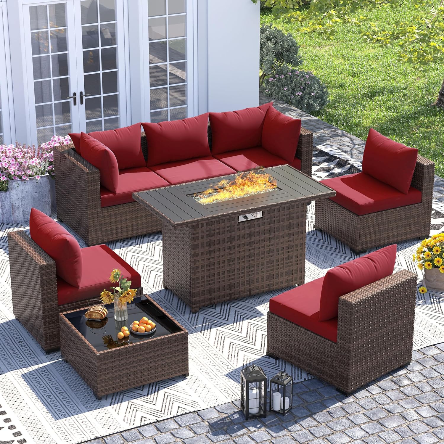 Outdoor Furniture And Fire Pit - Set Divano Sezionale in Vimini per