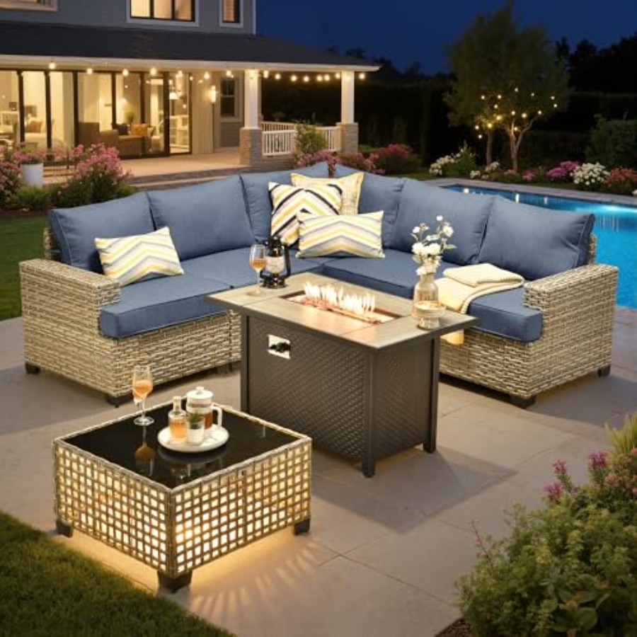 Outdoor Furniture And Fire Pit - Set di Mobili da Esterno Componibili