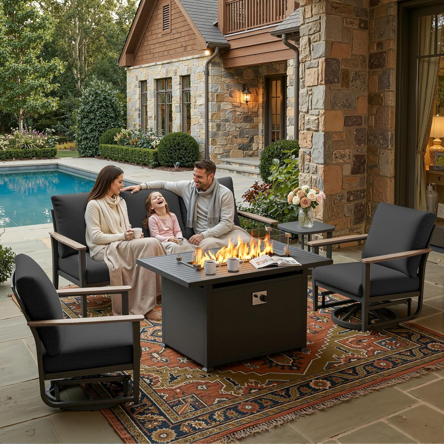 Set da Patio in Alluminio da 5 - Outdoor Furniture And Fire Pit recensione e prezzo