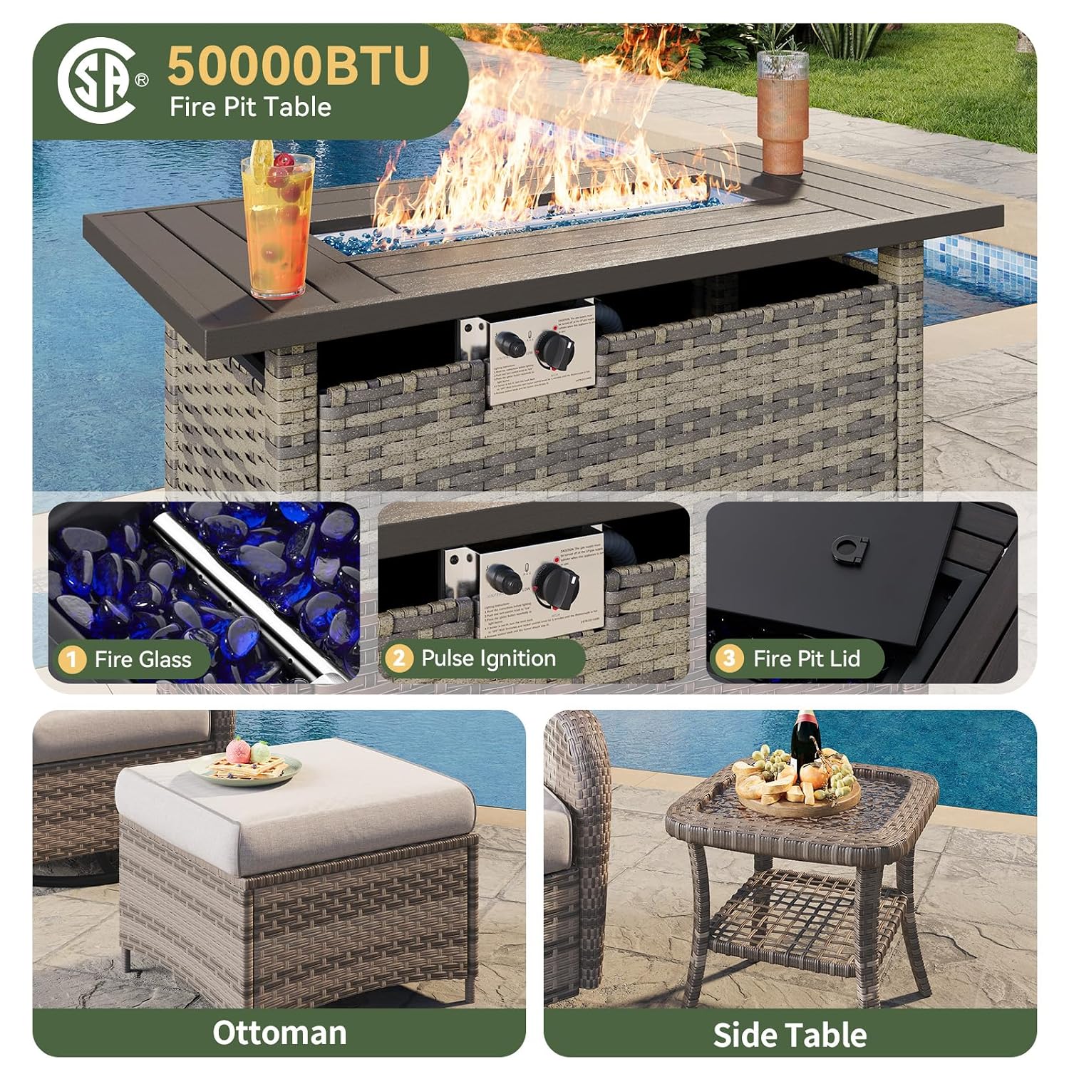 Set da Patio in Vimini a 7 Pez - Outdoor Furniture And Fire Pit recensione e prezzo