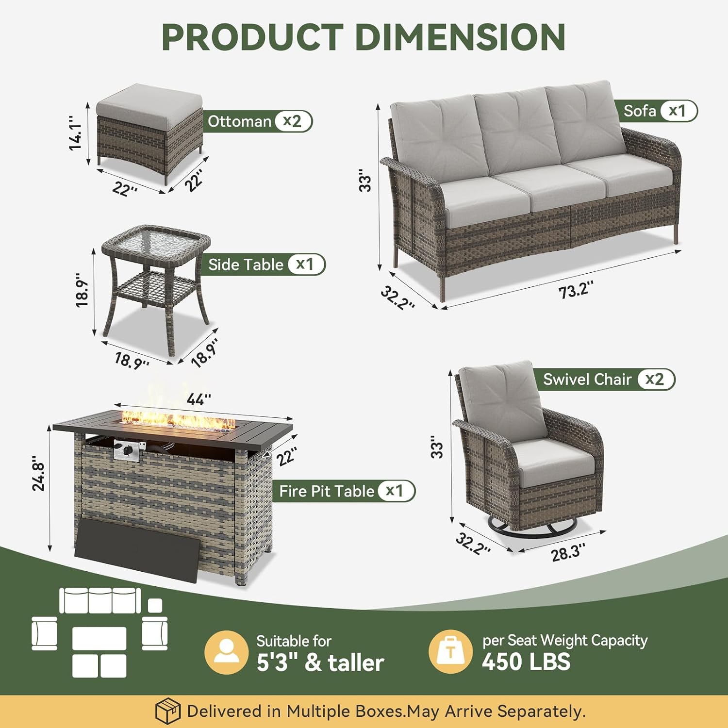 Set da Patio in Vimini a 7 Pez - Outdoor Furniture And Fire Pit recensione e prezzo